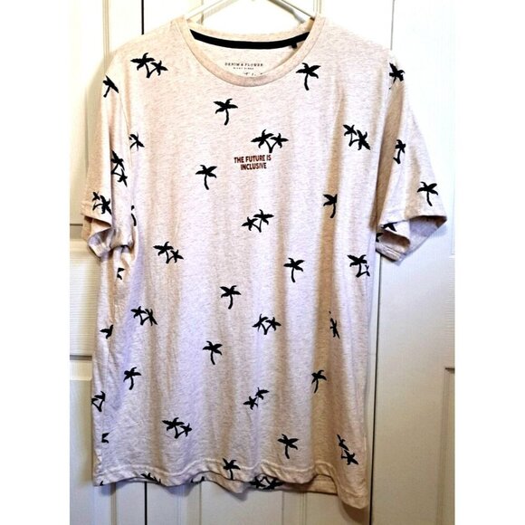 Denim & Flower  XL Short Sleeve T-Shirt Palm Trees "The Future is Inclusive" - Picture 1 of 5